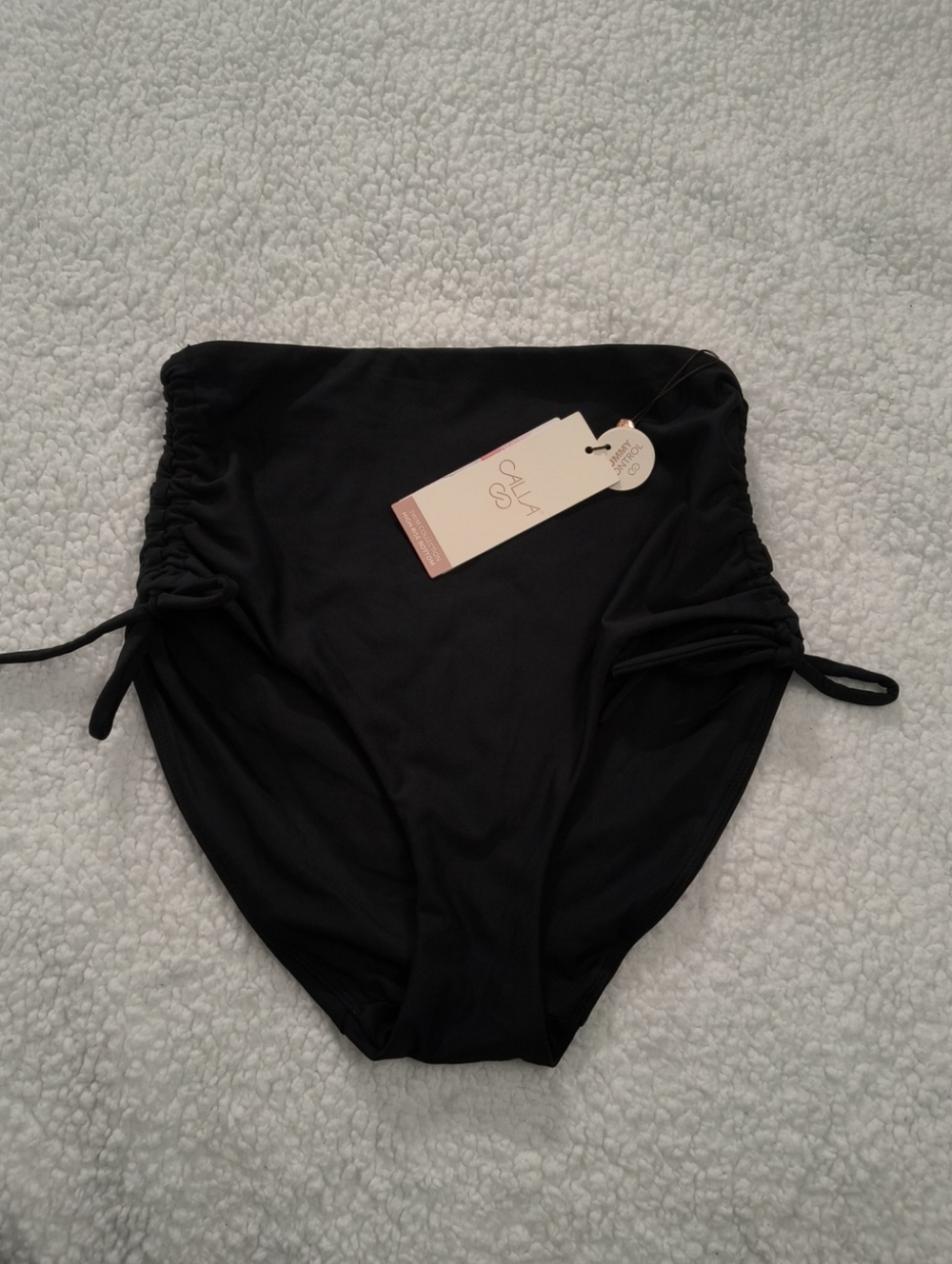 CALLA High-Waist Black Bikini Bottom with Side Tie Details